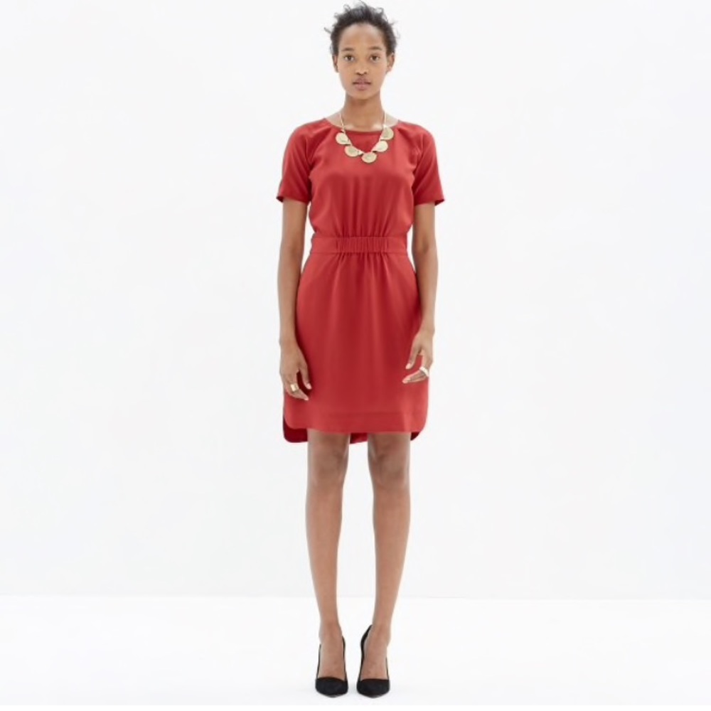 Madewell Red Silk Cinch-Waist Dress NWT